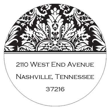 Black Damask Round Address Labels